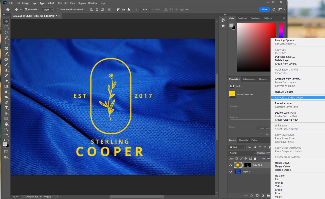 Convert to Smart Object를 선택하는 사진