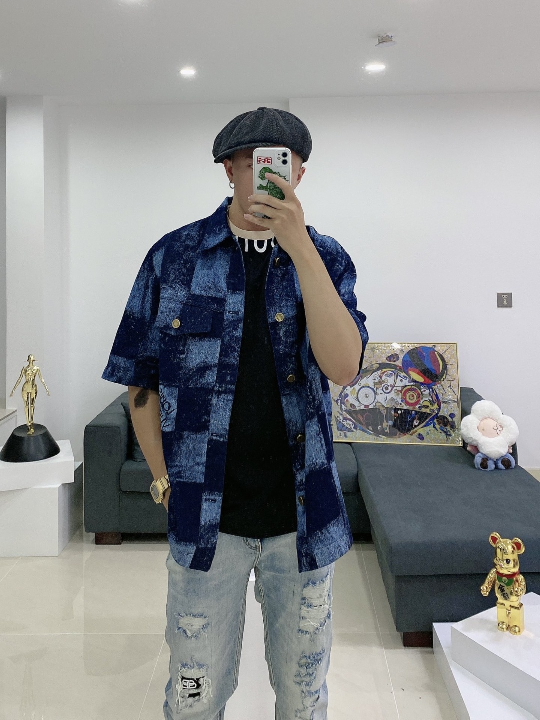  [LOUIS VUITTON] 루이비통 쇼트 슬리브드 솔트 프린트 데님 셔츠 1A8WBC