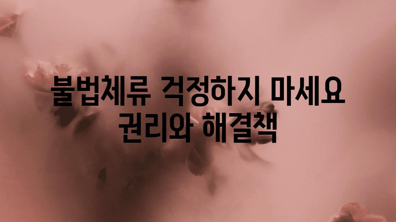 불법체류 걱정하지 마세요 권리와 해결책