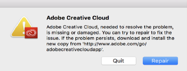 Adobe Creative Cloud missing or damaged