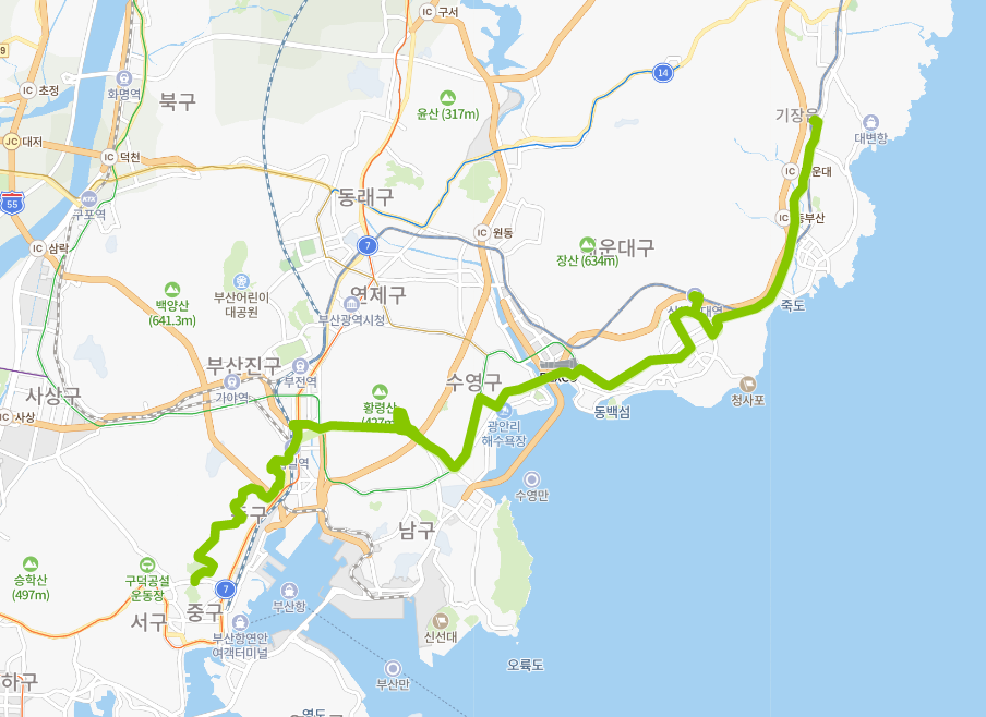  [부산] 38번버스 노선, 시간표 : 청강리, 송정역, 백병원, 해운대역, 광안리해수욕장