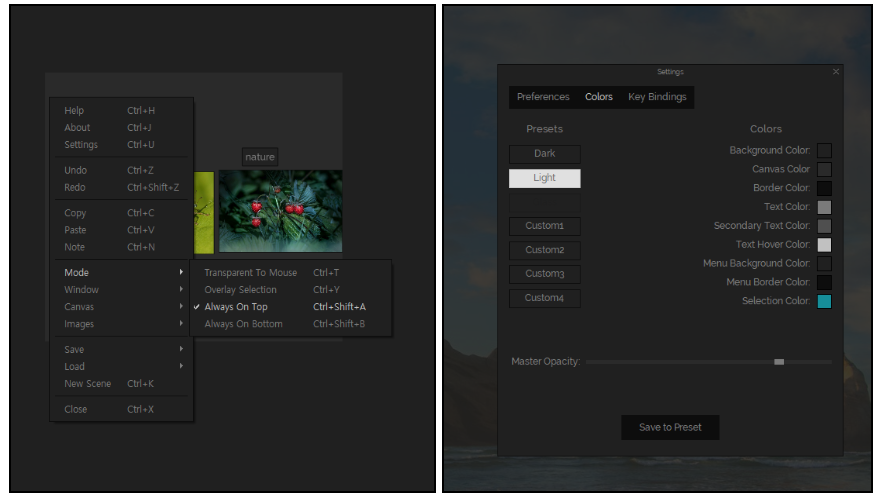 위치조정 및 투명도 조절