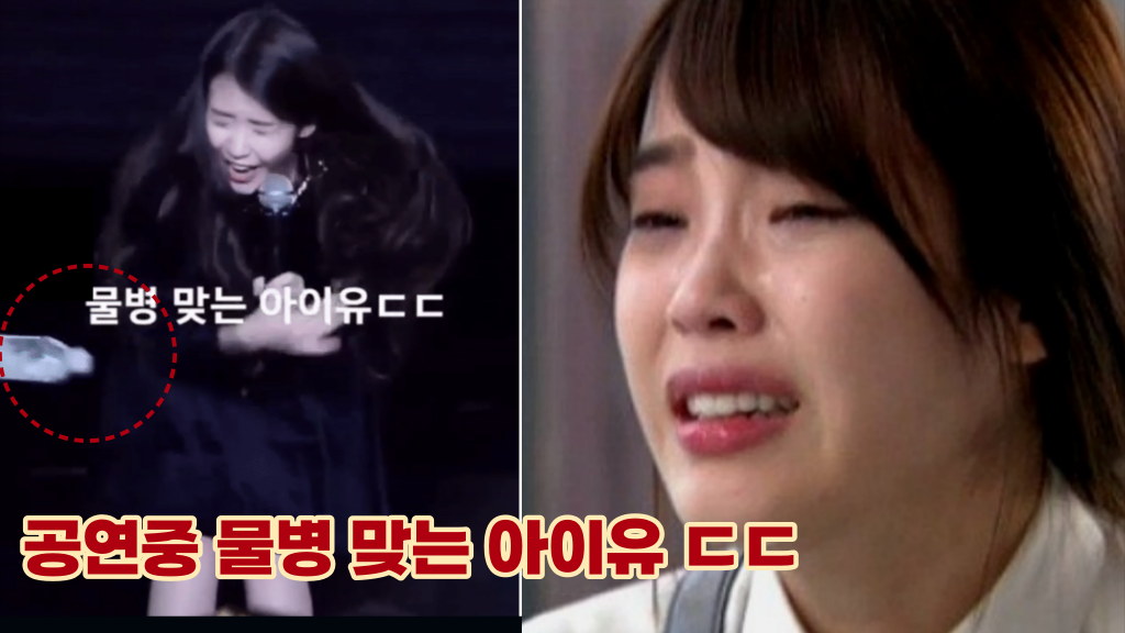  '정말 너무하네' 중국 공연중 물병 맞은 아이유, 얼굴에 정통으로 물병 맞고 나서...반응이