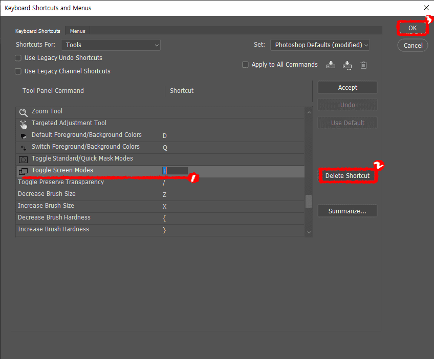 Photoshop-shortcuts-for-tools-Toggle-screen-modes-delete-shortcut