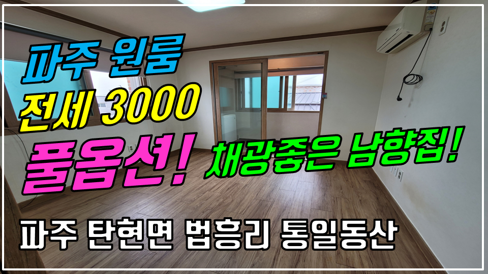  파주 탄현면 법흥리원룸/통일동산원룸/헤이리원룸/신세계첼시아울렛원룸 전세 3000만 주방분리형 풀옵션 개방감 좋고 채광좋은 남향집 편세권 깔끔한 원룸 전세임대