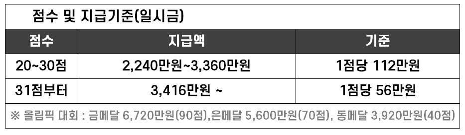 일시금 점수 및 지급기준