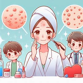 여드름 흉터에 무언가를 바르고 있는 여성 그림