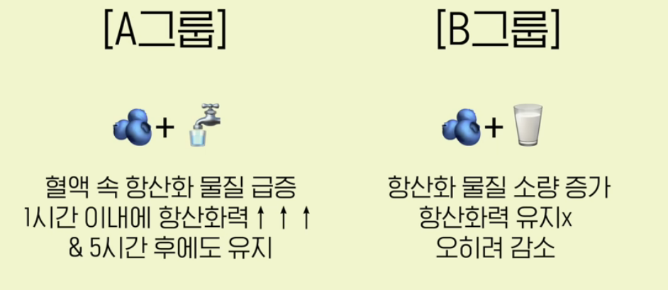 블루베리와 물&#44; 우유의 실험결과