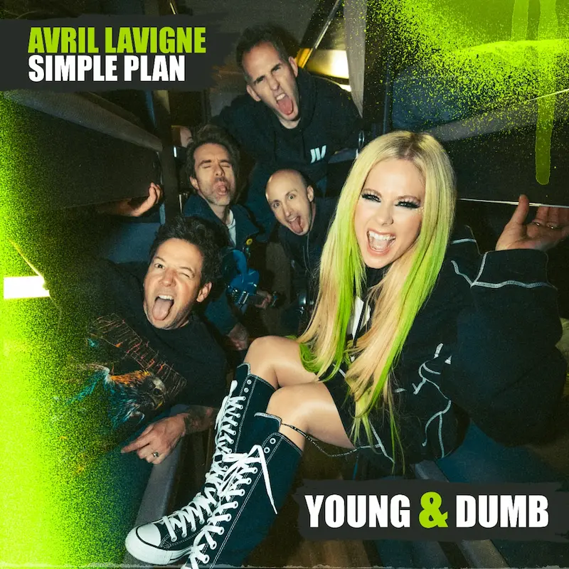 A shot from the “Young & Dumb” cover featuring Avril Lavigne and Simple Plan, capturing their raw punk energy and undeniable chemistry