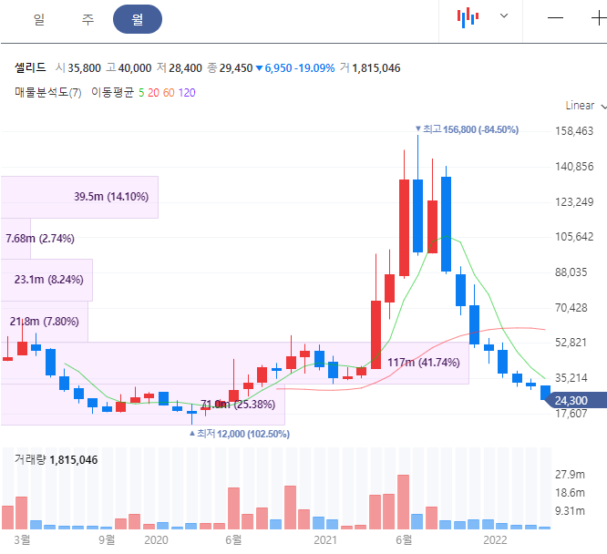 셀리드 주가