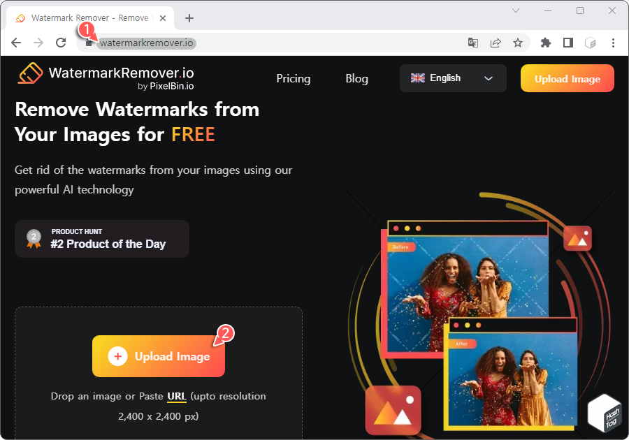 watermarkremover.io 접속 및 이미지 업로드