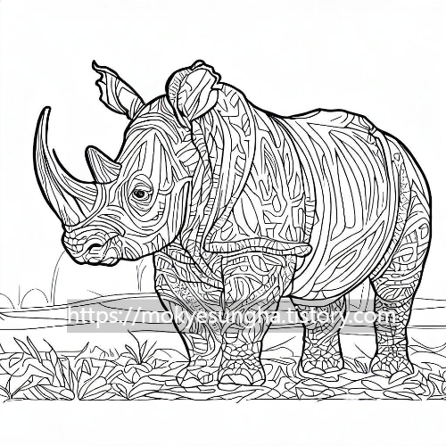 코뿔소 색칠 공부 도안(복잡함) 5
