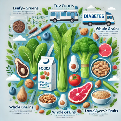 당뇨 예방을 위한 건강한 음식 목록, 잎채소, 견과류, 통곡물, 저당과일, 단백질 식품 포함