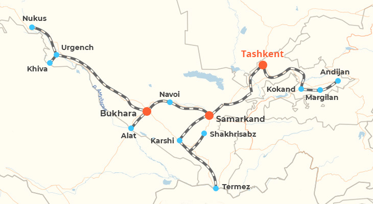 우즈베키스탄 열차지도