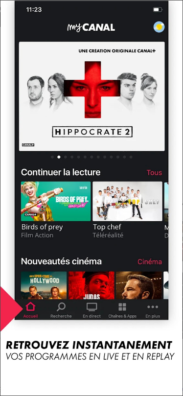 myCANAL, TV en live et replay