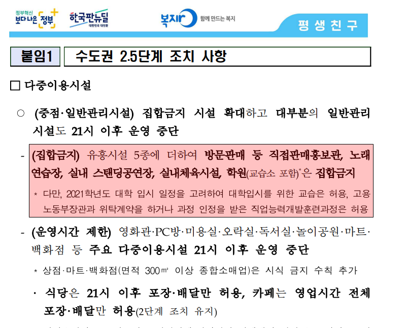 코로나 온라인수업 코로나 2.5단계 학원 집합금지 비대면 6