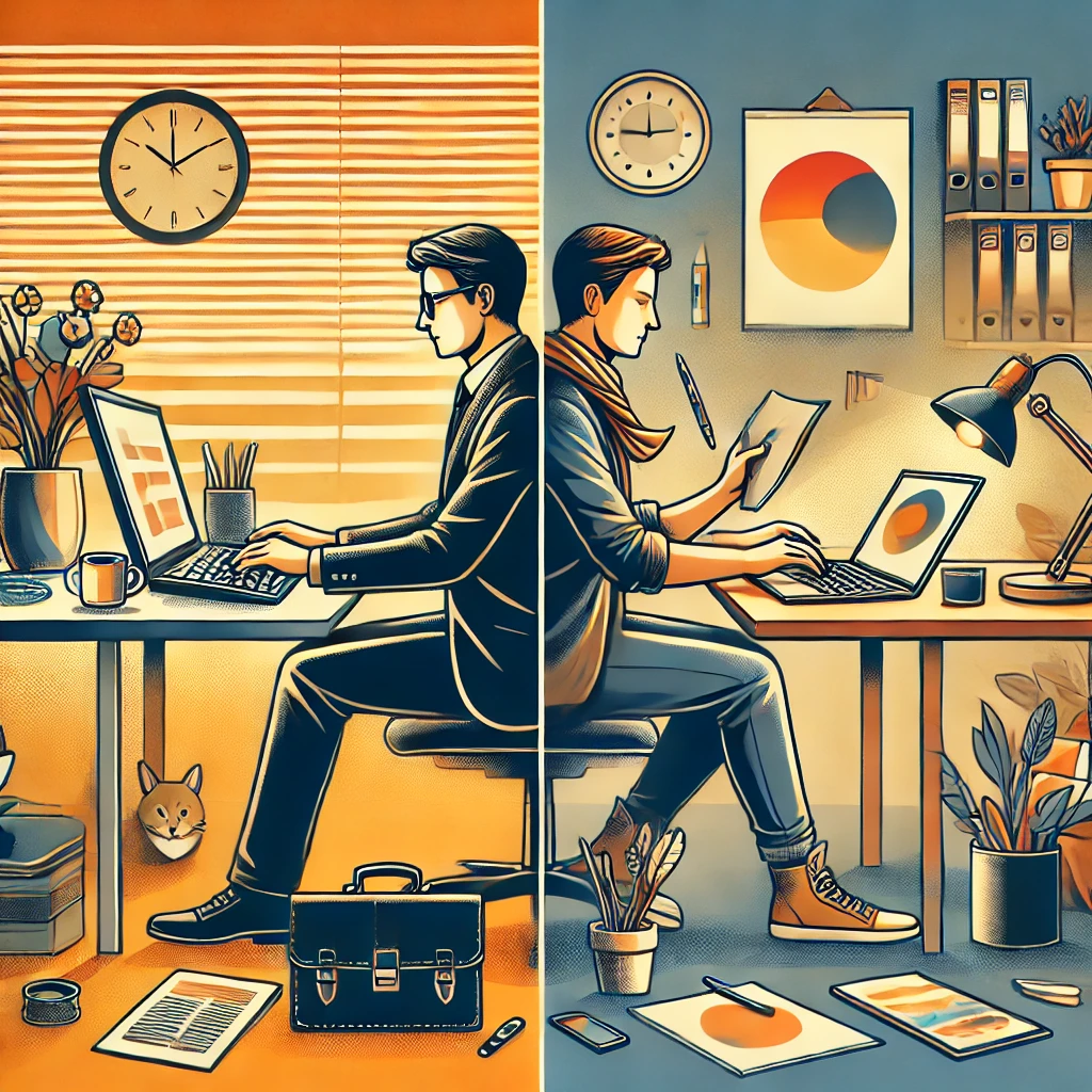 직장인과 프리랜서를 겸하는 모습이 표현된 이미지