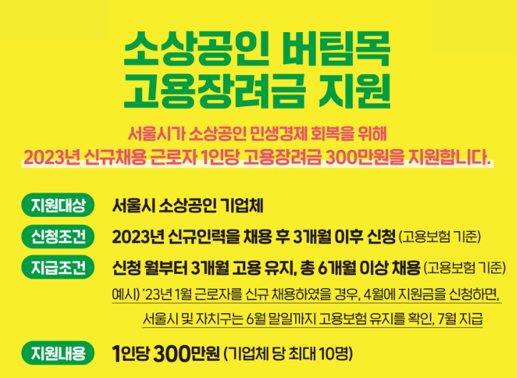  소상공인 버팀목 고용장려금 지원 신청방법