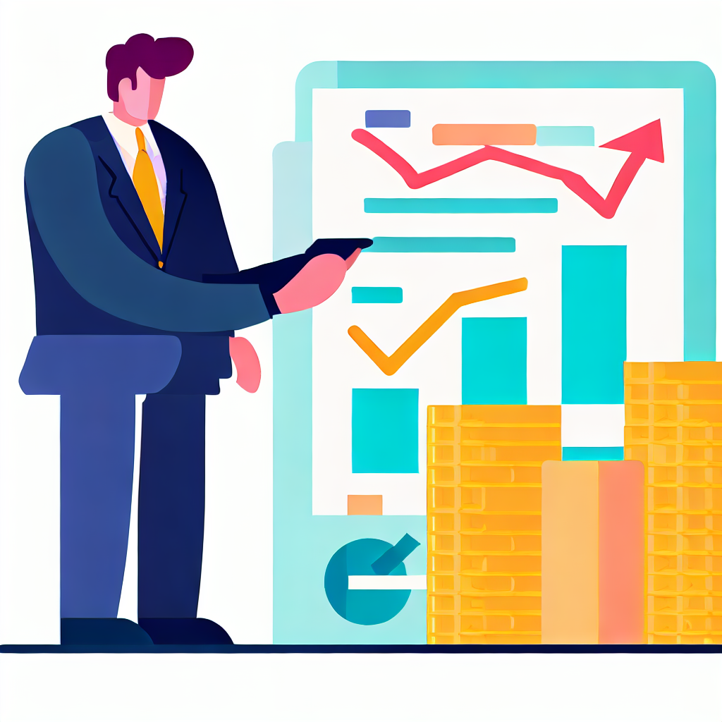 Flat vector style illustration of a businessman evaluating a company&#39;s financial situation.