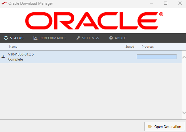 Oracle Download Manager를 통한 다운로드 완료 화면
