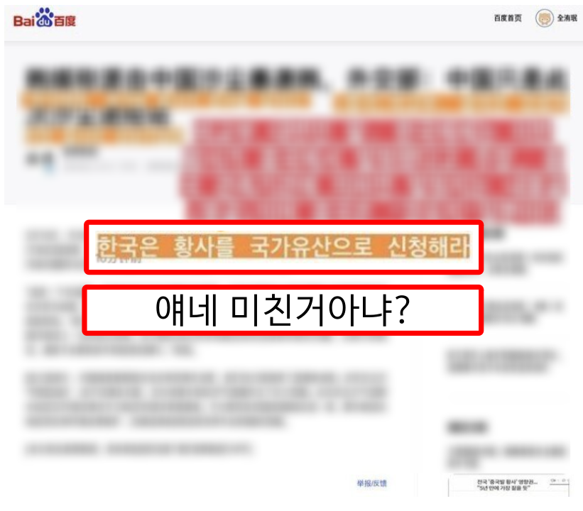  현재 중국의 구글 바이두 1위 기사 난리난 댓글들(빡침주의)