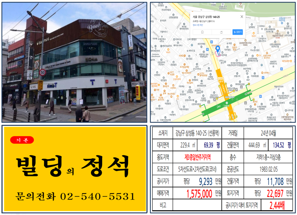 강남구 삼성동 140-25번지 건물이 2024년 04월 매매 되었습니다.