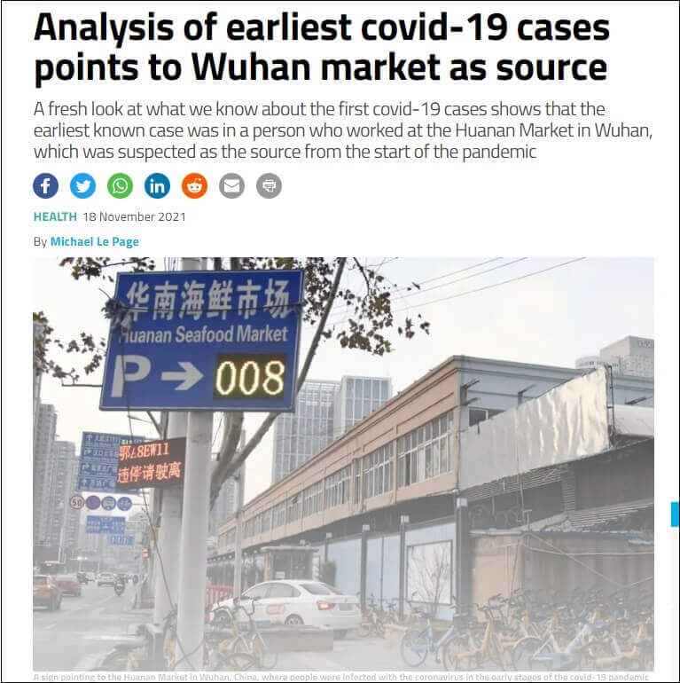  중국 코로나 기원 드디어 밝혀졌다...“코로나 1호 환자는  우한수산시장 여성 노점상”  미 학자 밝혀 Analysis of earliest covid-19 cases points to Wuhan market as source