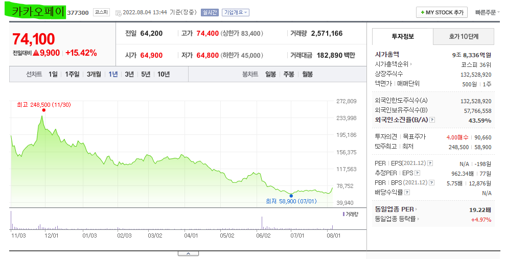 카카오페이 주가 전망 및 기업 분석 목표  배당금 주식 수익률