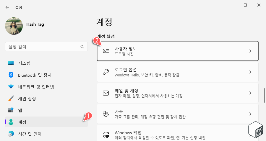Windows 11 계정 설정 화면