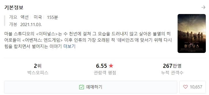 이터널스 영화 기본정보