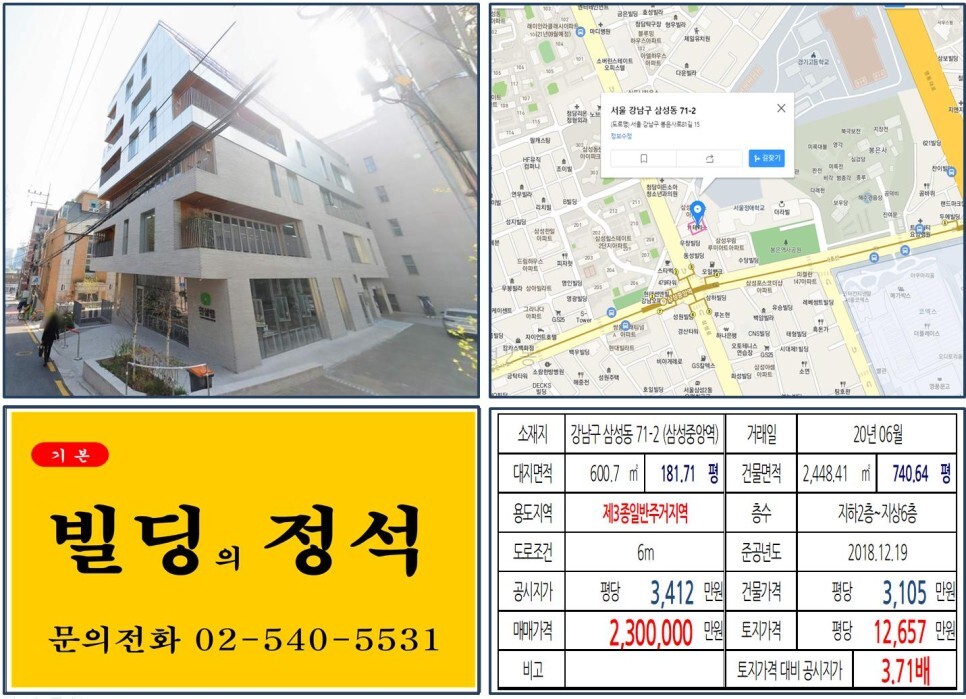  [강남구 영동대로 복합개발 200억 신축빌딩 실거래가 조회] 삼성동 71-2 (삼성중앙역) 230억 원, 평당 1억 2,657만 원 매매되었습니다. 한살림, 봉은사, 코엑스