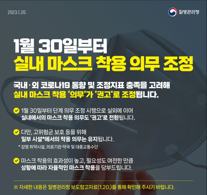  실내마스크 해제 자율 착용 권고