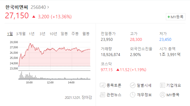  (256840)한국비엔씨 주가전망 한국비엔씨 하한가 그 이유는?