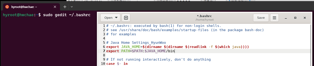$ sudo gedit ~/.bashrc