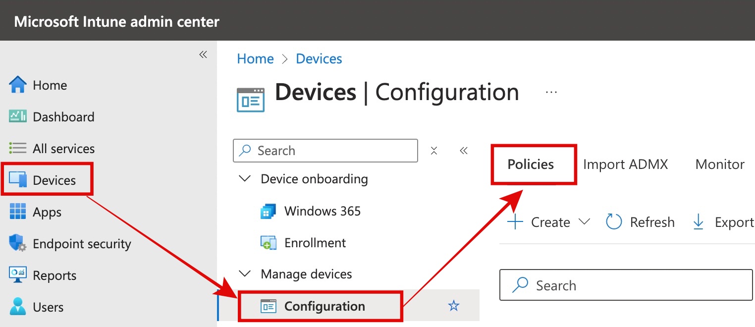 Create Intune Policy