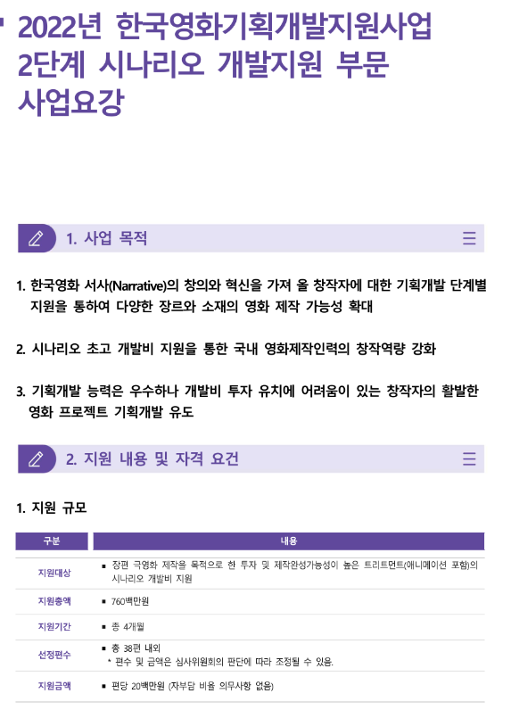  2022년 한국영화기획개발지원사업 2단계 시나리오 개발지원 사업 공고