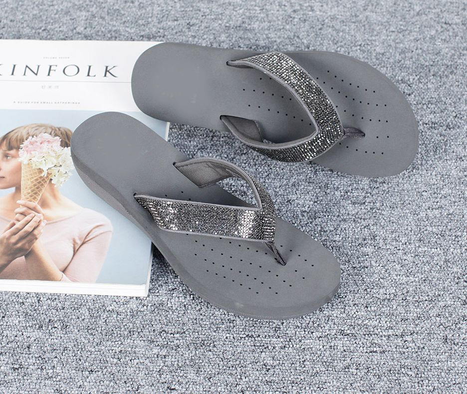 비즈쪼리끈 4cm 웨지 쪼리 슬리퍼