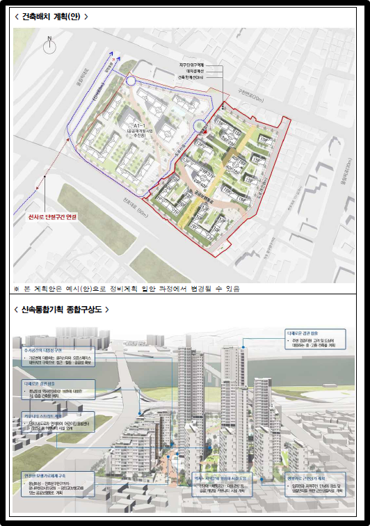 건축배치 계획(안) 및 신속통힙기획 구상도