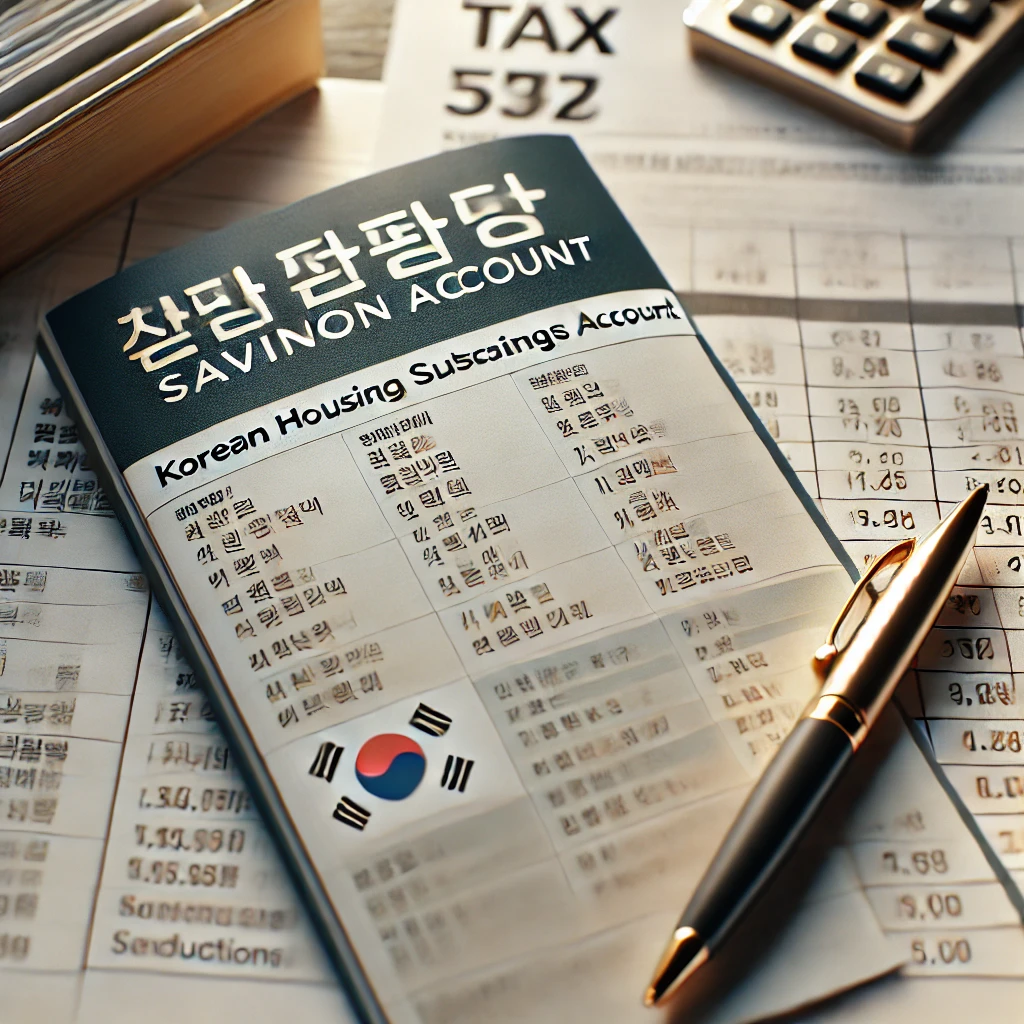 주택청약통장과 세금 서류&amp;#44; 펜이 놓인 테이블&amp;#44; 소득공제를 상징하는 클로즈업 장면.