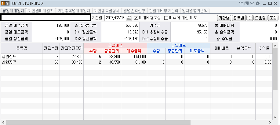 콜리koly의 당일 종목 매매내역
