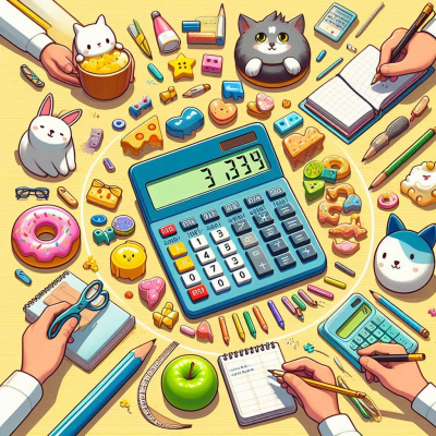 수학 교과서와 함께 계산기를 사용하여 문제를 푸는 학생의 모습이 그려진 이미지입니다.