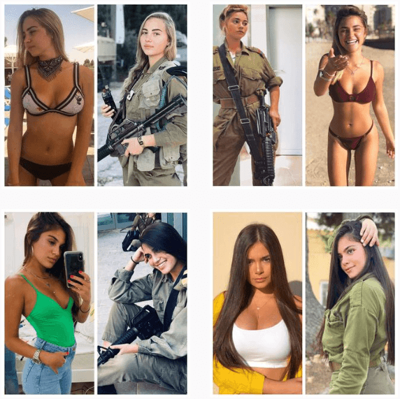 이스라엘 여군의 일상 사진과 군복 사진의 비교