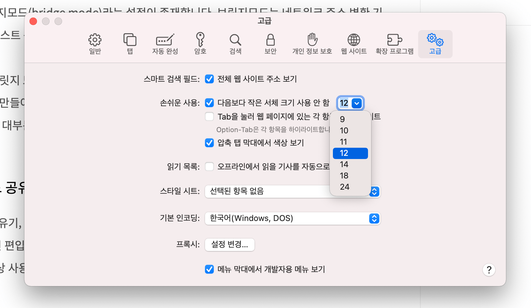  [맥북 설정 팁]맥북 사파리 글자 크기 조절 방법 안내(feat. 단축키, 사파리 최소 글자크기 설정 방법까지)