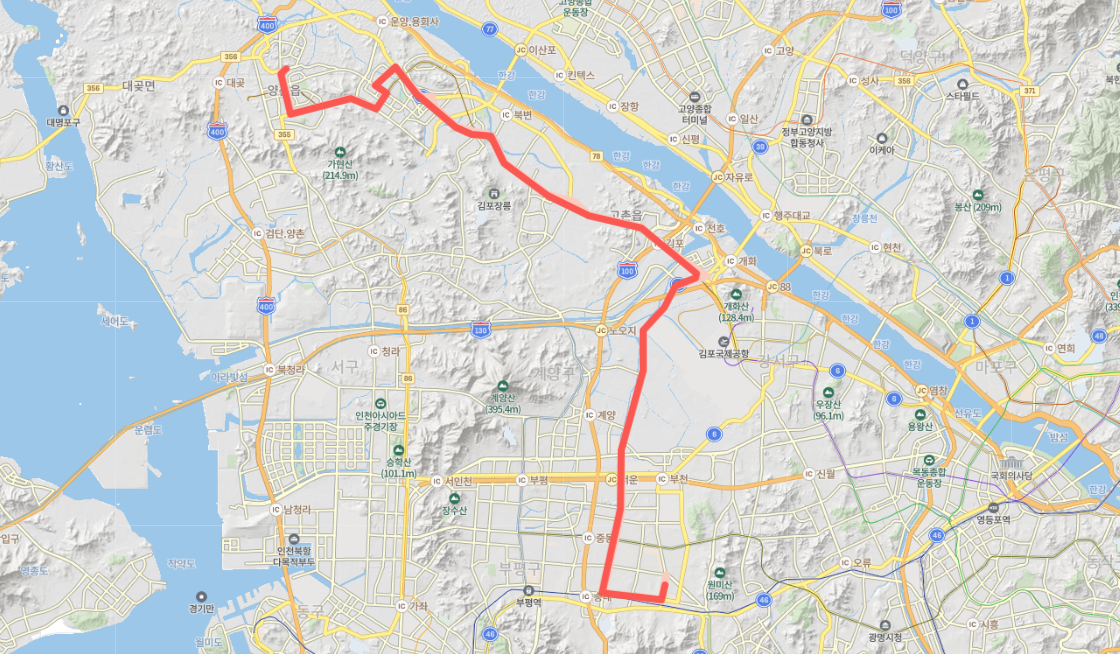  [김포,직행] 9008번버스 노선, 시간표 : 김포, 구래역, 장기역, 송내역, 중동역,부천대학교