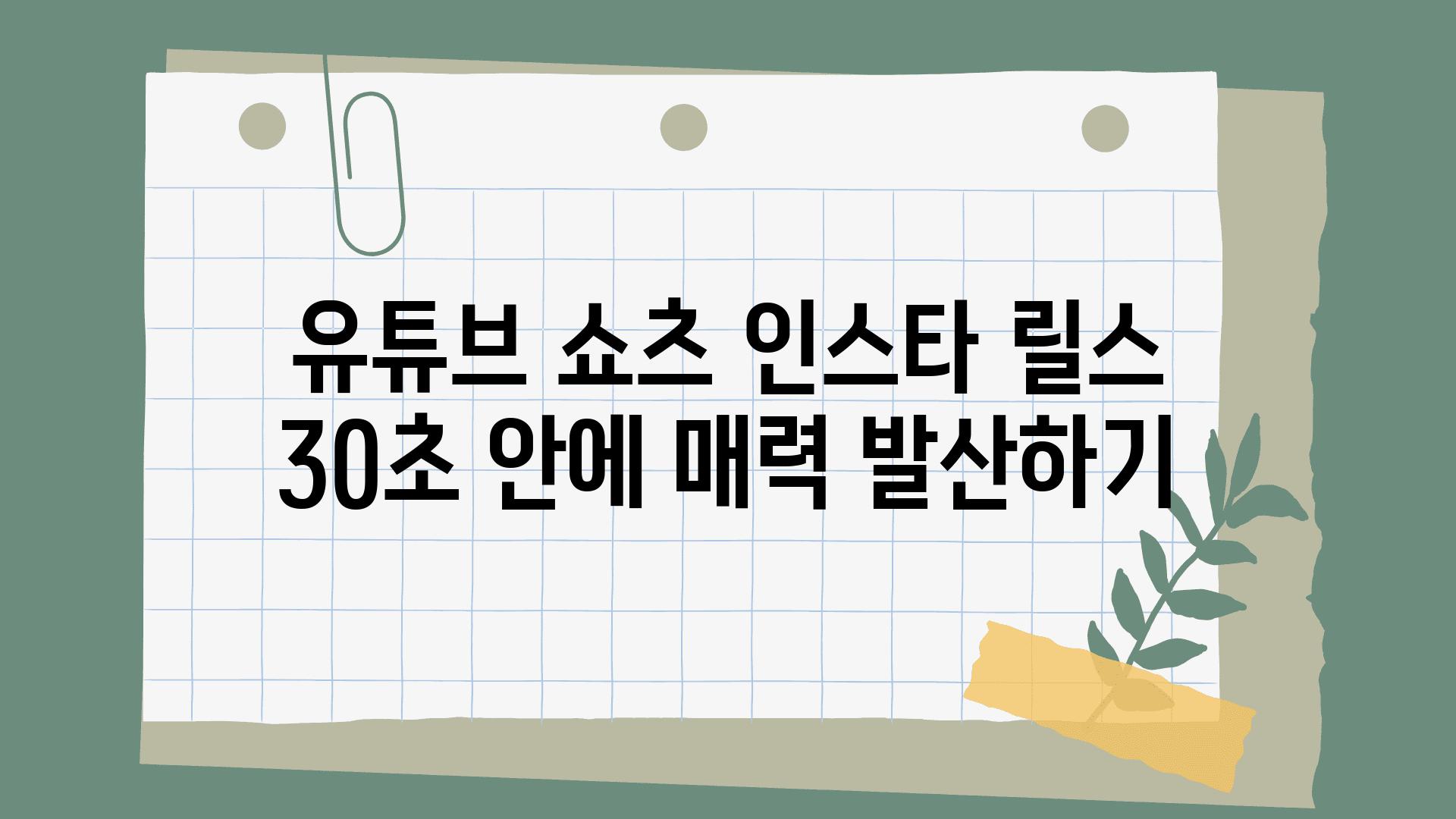 유튜브 쇼츠 인스타 릴스 30초 안에 매력 발산하기