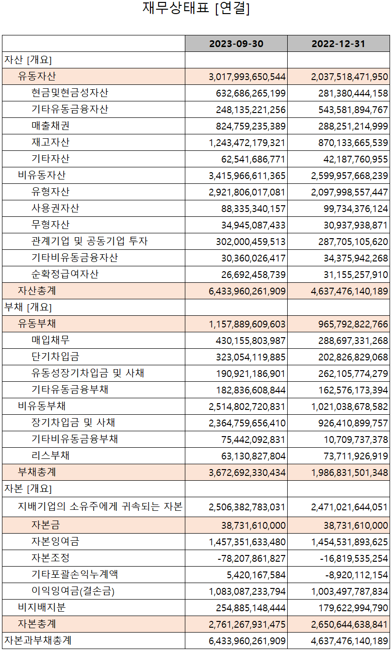 포스코퓨처엠 - 재무상태표