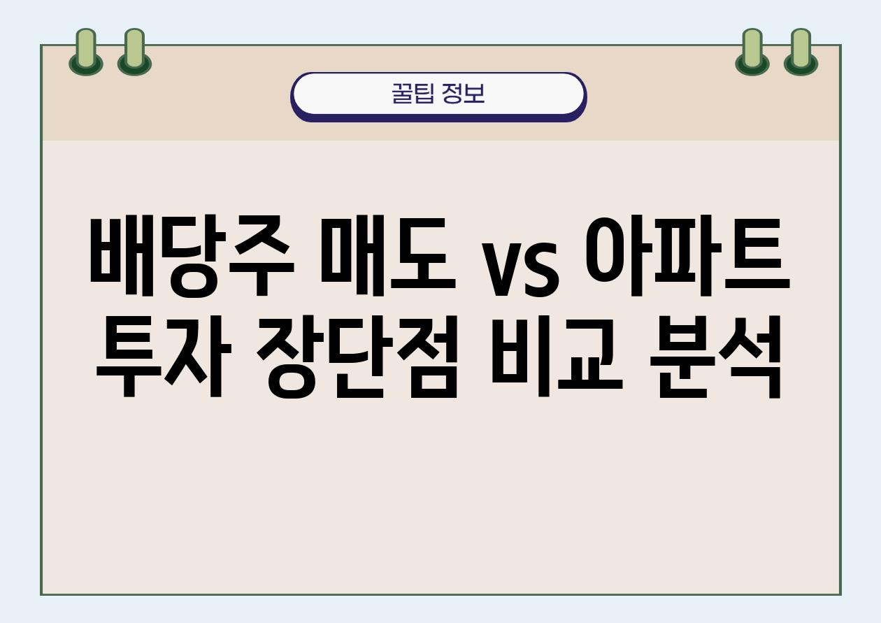 배당주 매도 vs 아파트 투자 장단점 비교 분석