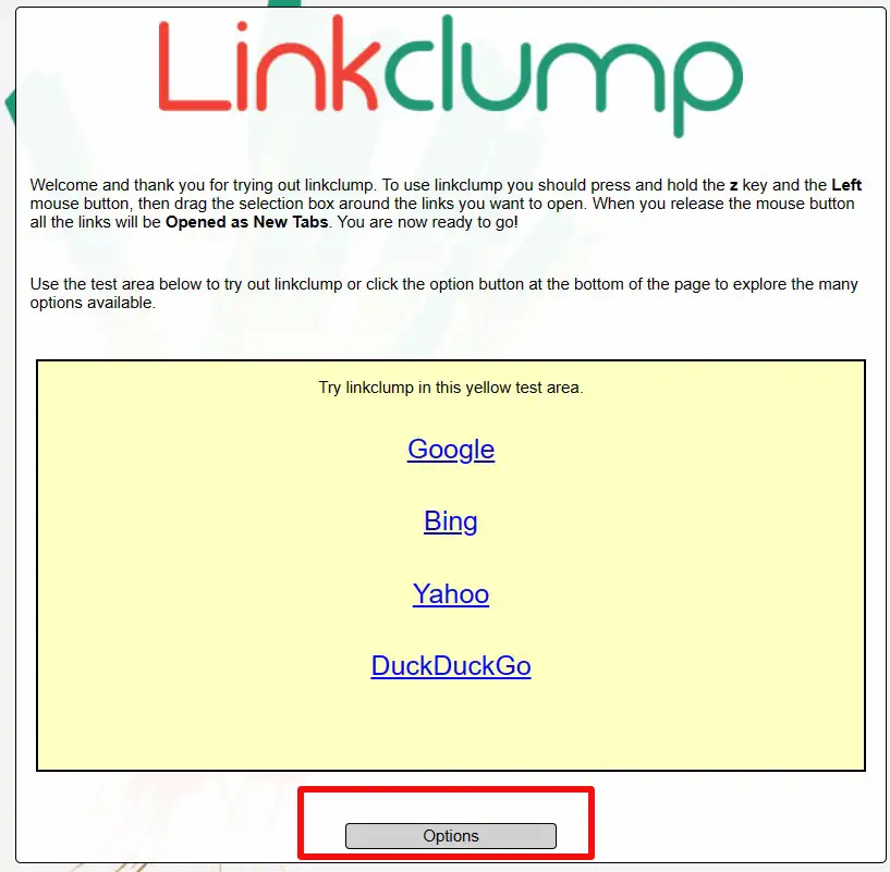 Linkclump-options