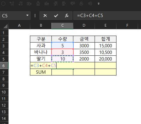  엑셀 합계 기본편, 활용편(SUM, SUMIF, SUMIFS, SUMPRODUCT)