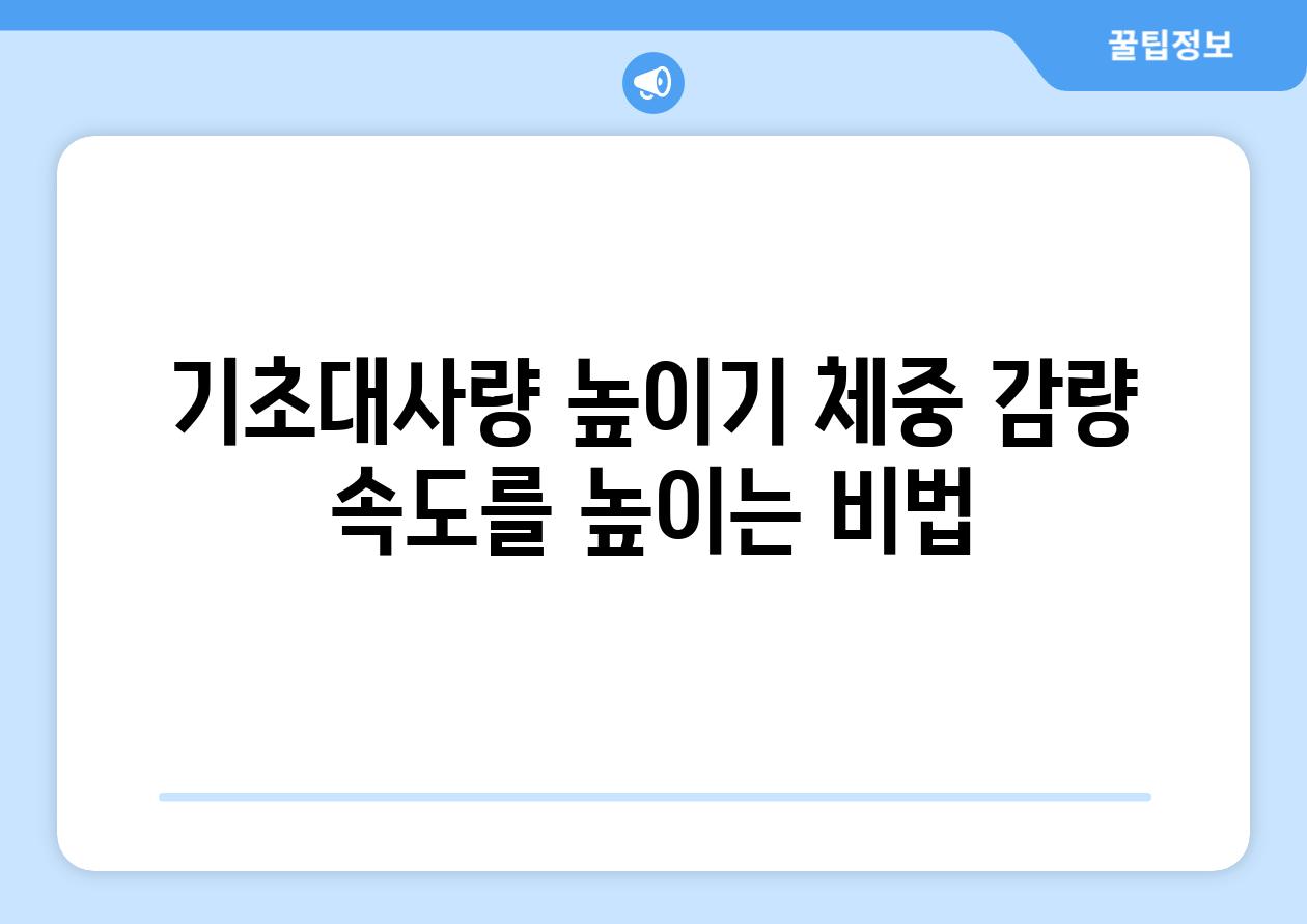 기초대사량 높이기 체중 감량 속도를 높이는 비법